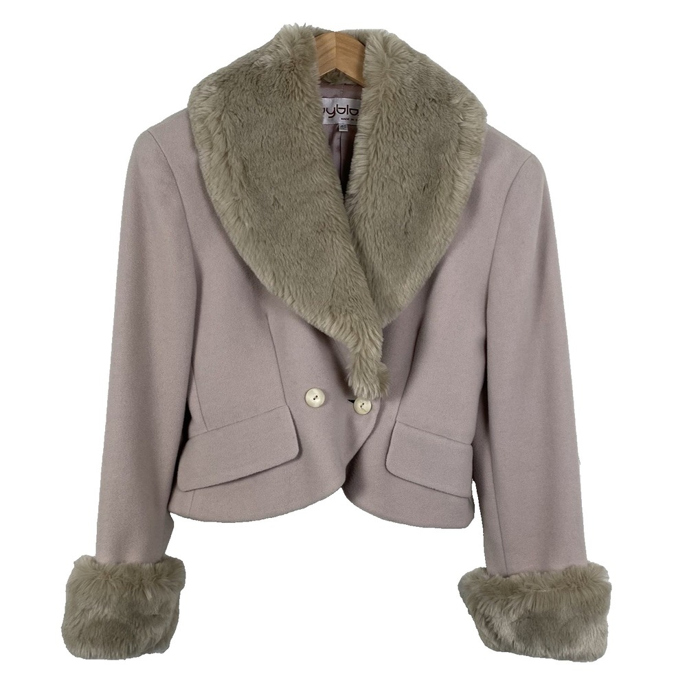 Vintage‎ Byblos Jacket Women's Size Large Faux Fur Beige Short Coat